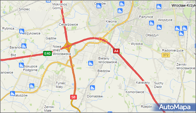 mapa Bielany Wrocławskie, Bielany Wrocławskie na mapie Targeo