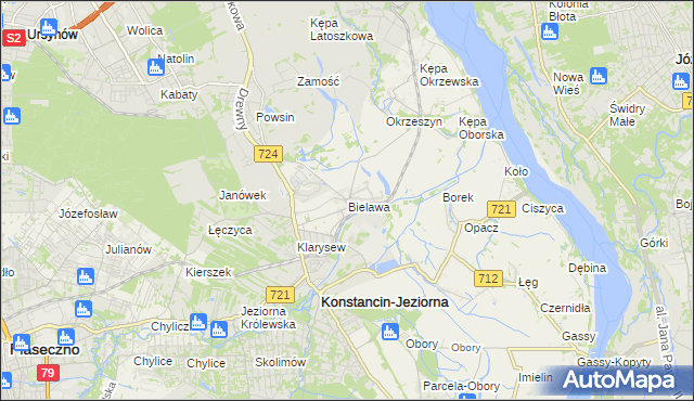 mapa Bielawa gmina Konstancin-Jeziorna, Bielawa gmina Konstancin-Jeziorna na mapie Targeo