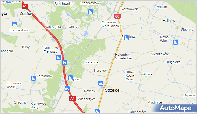 mapa Bielawy gmina Strzelce, Bielawy gmina Strzelce na mapie Targeo