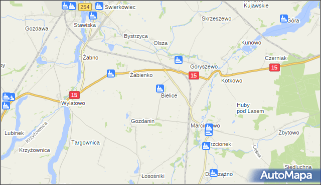 mapa Bielice gmina Mogilno, Bielice gmina Mogilno na mapie Targeo