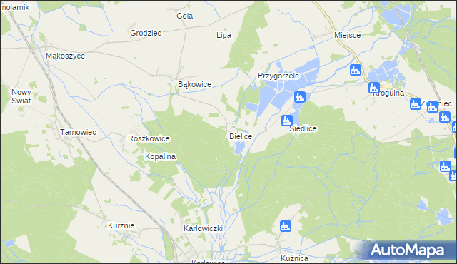 mapa Bielice gmina Świerczów, Bielice gmina Świerczów na mapie Targeo