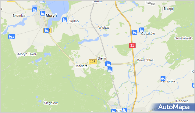 mapa Bielin gmina Moryń, Bielin gmina Moryń na mapie Targeo