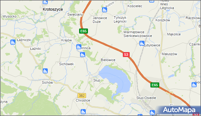 mapa Bielowice gmina Krotoszyce, Bielowice gmina Krotoszyce na mapie Targeo