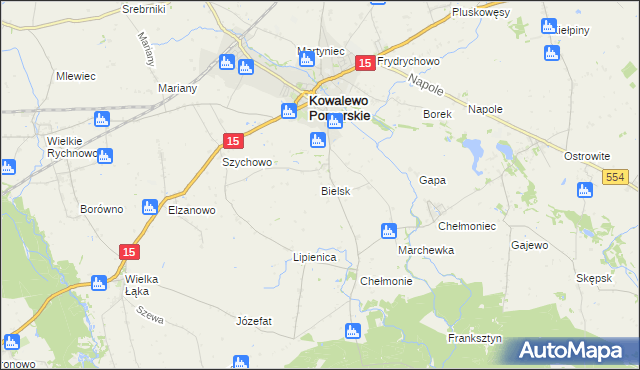 mapa Bielsk gmina Kowalewo Pomorskie, Bielsk gmina Kowalewo Pomorskie na mapie Targeo