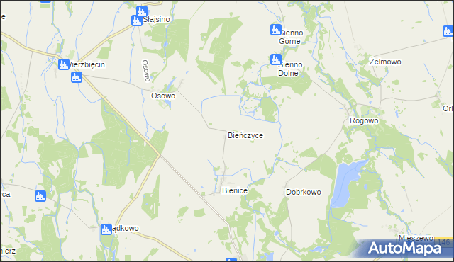 mapa Bieńczyce gmina Nowogard, Bieńczyce gmina Nowogard na mapie Targeo