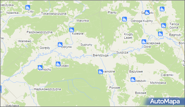 mapa Bieńdziuga, Bieńdziuga na mapie Targeo