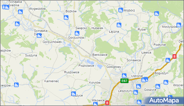 mapa Bierkowice, Bierkowice na mapie Targeo