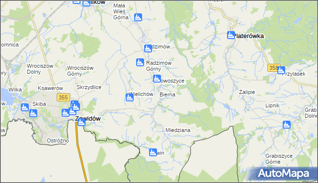 mapa Bierna gmina Sulików, Bierna gmina Sulików na mapie Targeo