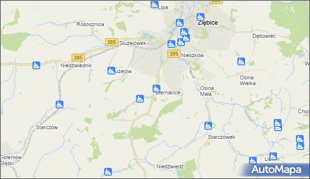 mapa Biernacice gmina Ziębice, Biernacice gmina Ziębice na mapie Targeo