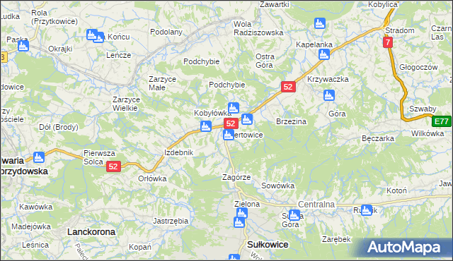 mapa Biertowice, Biertowice na mapie Targeo