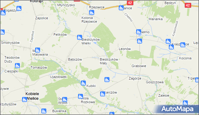 mapa Biestrzyków Mały, Biestrzyków Mały na mapie Targeo