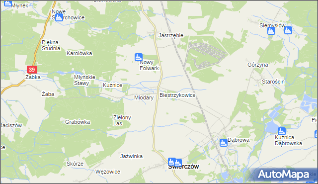 mapa Biestrzykowice, Biestrzykowice na mapie Targeo