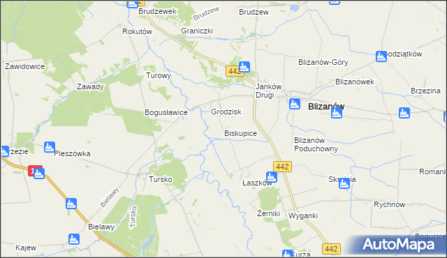 mapa Biskupice gmina Blizanów, Biskupice gmina Blizanów na mapie Targeo