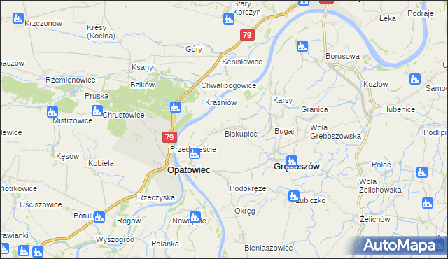 mapa Biskupice gmina Gręboszów, Biskupice gmina Gręboszów na mapie Targeo