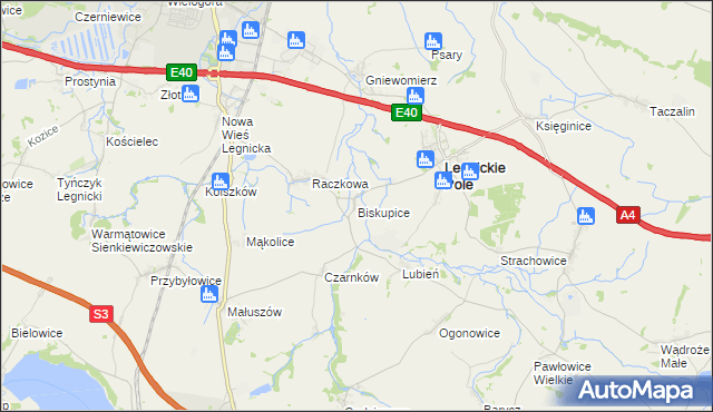 mapa Biskupice gmina Legnickie Pole, Biskupice gmina Legnickie Pole na mapie Targeo