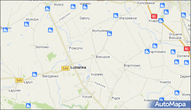 mapa Biskupice gmina Łubianka, Biskupice gmina Łubianka na mapie Targeo