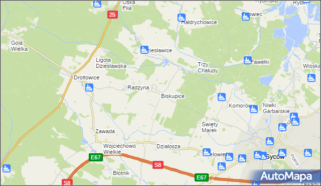 mapa Biskupice gmina Syców, Biskupice gmina Syców na mapie Targeo