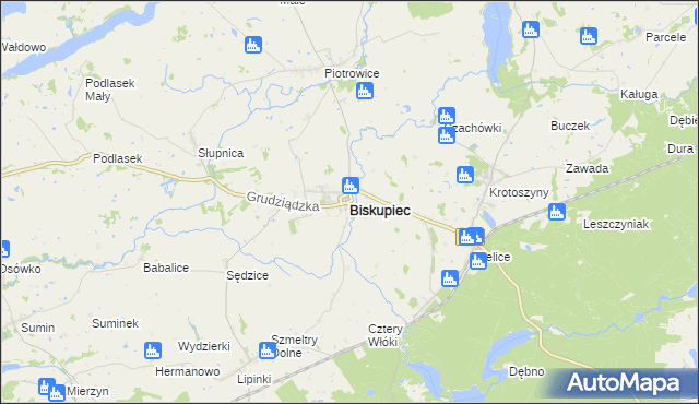 mapa Biskupiec powiat nowomiejski, Biskupiec powiat nowomiejski na mapie Targeo