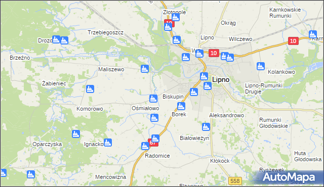 mapa Biskupin gmina Lipno, Biskupin gmina Lipno na mapie Targeo