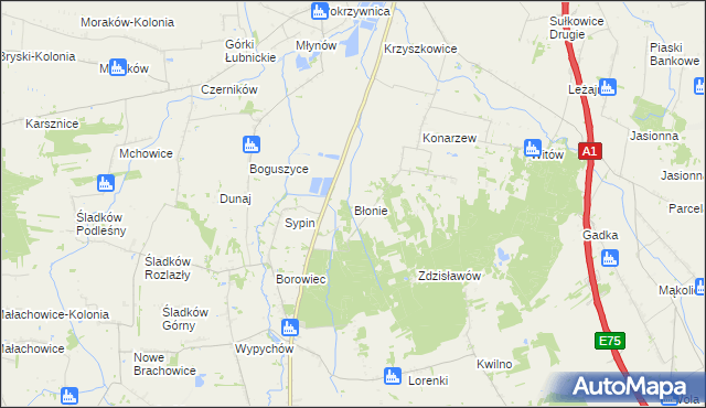 mapa Błonie gmina Piątek, Błonie gmina Piątek na mapie Targeo