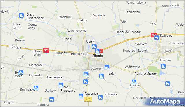 mapa Błonie powiat warszawski zachodni, Błonie powiat warszawski zachodni na mapie Targeo