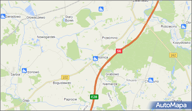 mapa Błotnica gmina Kołobrzeg, Błotnica gmina Kołobrzeg na mapie Targeo