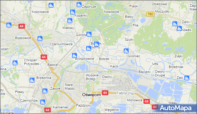 mapa Bobrek gmina Chełmek, Bobrek gmina Chełmek na mapie Targeo