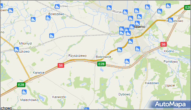 mapa Bobrowice gmina Sławno, Bobrowice gmina Sławno na mapie Targeo