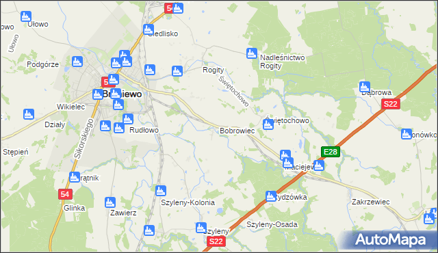 mapa Bobrowiec gmina Braniewo, Bobrowiec gmina Braniewo na mapie Targeo