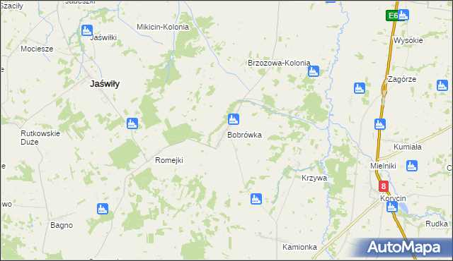 mapa Bobrówka gmina Jaświły, Bobrówka gmina Jaświły na mapie Targeo