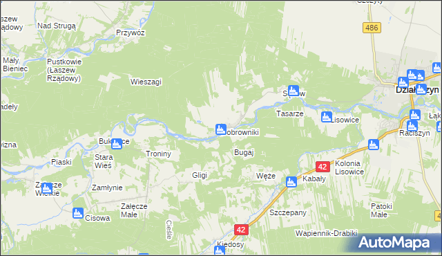 mapa Bobrowniki gmina Działoszyn, Bobrowniki gmina Działoszyn na mapie Targeo