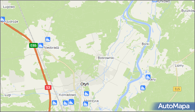 mapa Bobrowniki gmina Otyń, Bobrowniki gmina Otyń na mapie Targeo