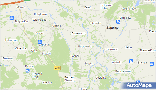 mapa Bobrowniki gmina Sieradz, Bobrowniki gmina Sieradz na mapie Targeo