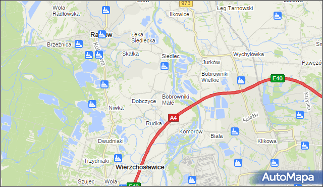 mapa Bobrowniki Małe, Bobrowniki Małe na mapie Targeo