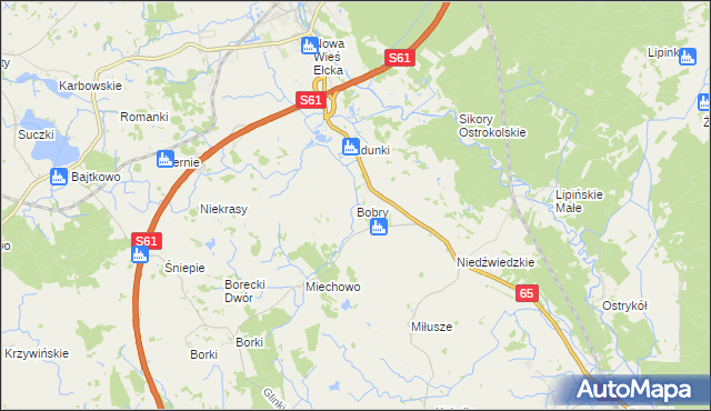 mapa Bobry gmina Ełk, Bobry gmina Ełk na mapie Targeo