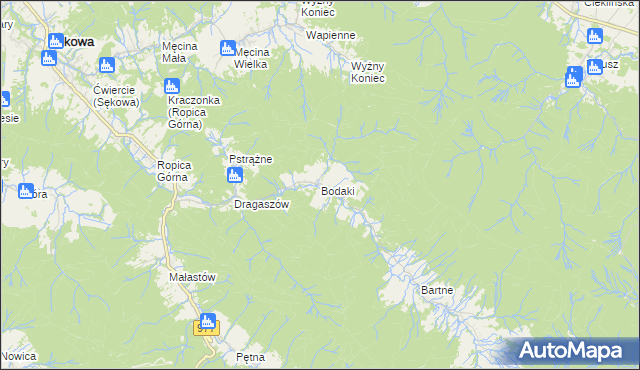 mapa Bodaki gmina Sękowa, Bodaki gmina Sękowa na mapie Targeo
