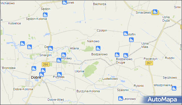 mapa Bodzanowo gmina Dobre, Bodzanowo gmina Dobre na mapie Targeo