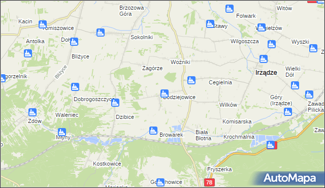 mapa Bodziejowice, Bodziejowice na mapie Targeo