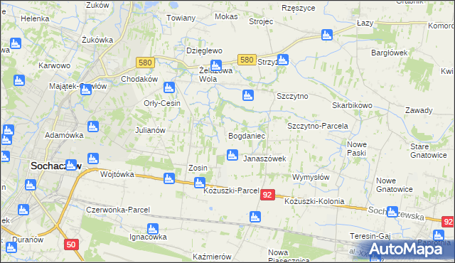 mapa Bogdaniec gmina Sochaczew, Bogdaniec gmina Sochaczew na mapie Targeo