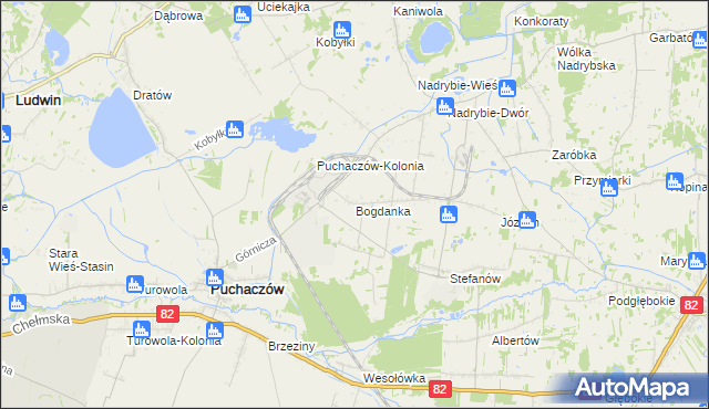 mapa Bogdanka gmina Puchaczów, Bogdanka gmina Puchaczów na mapie Targeo