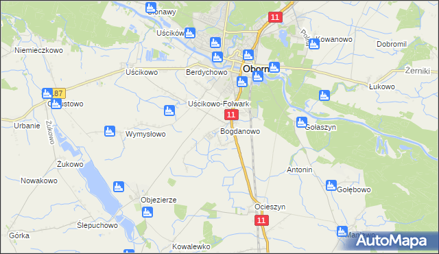 mapa Bogdanowo gmina Oborniki, Bogdanowo gmina Oborniki na mapie Targeo