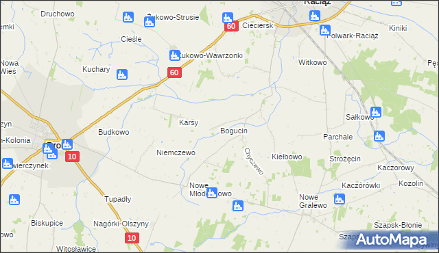 mapa Bogucin gmina Raciąż, Bogucin gmina Raciąż na mapie Targeo