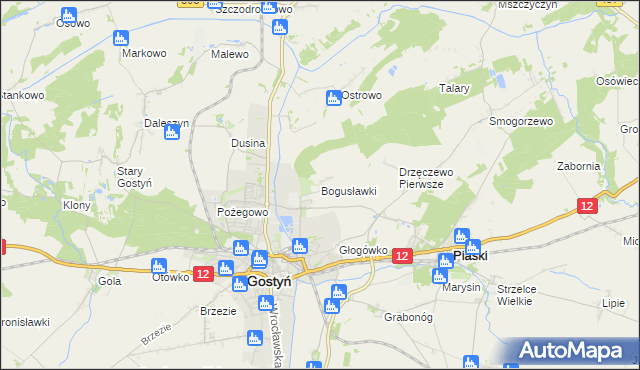 mapa Bogusławki gmina Gostyń, Bogusławki gmina Gostyń na mapie Targeo