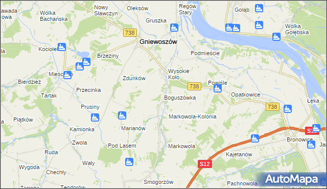 mapa Boguszówka gmina Gniewoszów, Boguszówka gmina Gniewoszów na mapie Targeo