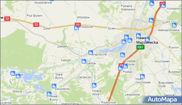 mapa Boguszyce gmina Rawa Mazowiecka, Boguszyce gmina Rawa Mazowiecka na mapie Targeo