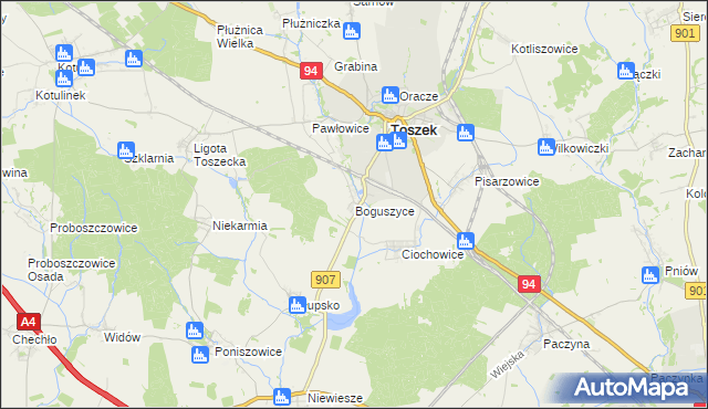 mapa Boguszyce gmina Toszek, Boguszyce gmina Toszek na mapie Targeo