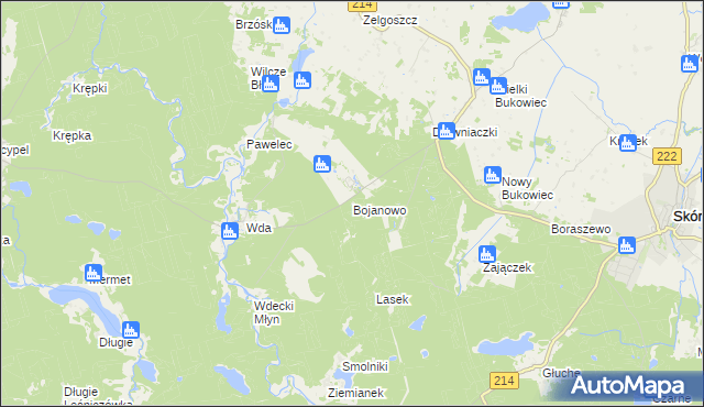 mapa Bojanowo gmina Skórcz, Bojanowo gmina Skórcz na mapie Targeo