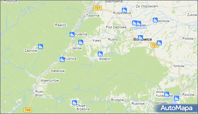 mapa Bolęcin gmina Borkowice, Bolęcin gmina Borkowice na mapie Targeo