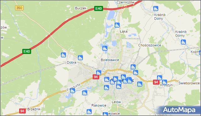 mapa Bolesławice gmina Bolesławiec, Bolesławice gmina Bolesławiec na mapie Targeo