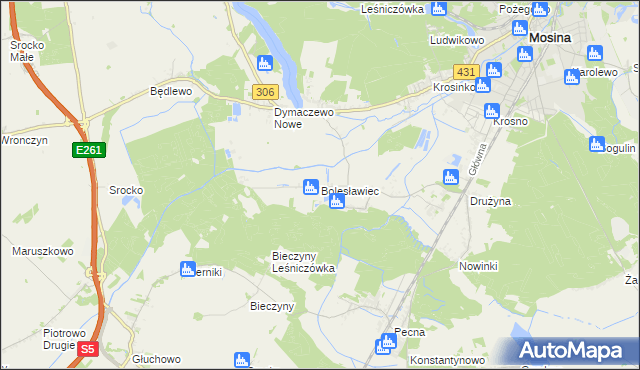 mapa Bolesławiec gmina Mosina, Bolesławiec gmina Mosina na mapie Targeo